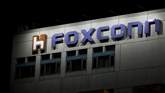 The logo of Foxconn is seen outside the company's building in Taipei, Taiwan (Reuters)