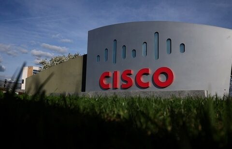 The Cisco logo is displayed in front of Cisco headquarters on February 09, 2024 in San Jose, California (Getty Images via AFP)