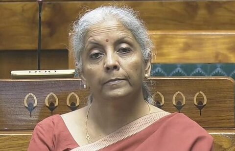 Union finance minister Nirmala Sitharaman in the Lok Sabha during the Monsoon session of Parliament, in New Delhi, on Tuesday. (PTI)