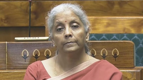 Union finance minister Nirmala Sitharaman in the Lok Sabha during the Monsoon session of Parliament, in New Delhi, on Tuesday. (PTI)