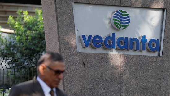 A man walks past the logo of Vedanta outside its headquarters in Mumbai, India, January 31, 2018. (Reuters)