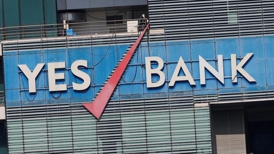 The logo of Yes Bank is pictured on the facade of its headquarters in Mumbai.(Reuters)