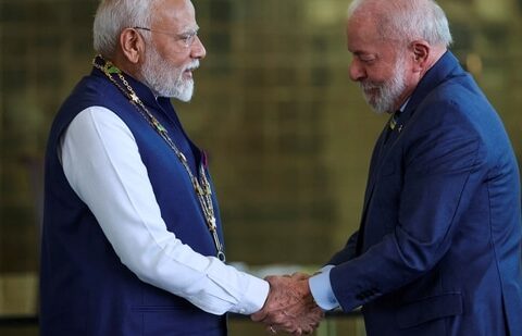 India's Prime Minister Narendra Modi and Brazil's President Luiz Inacio Lula da Silva in Brasília in July 2025. Both India and Brazil are founding members and de facto leaders of the BRICS, the bloc of emerging world powers that Donald Trump loathes. (Reuters)
