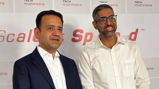 Tech Mahindra CEO Mohit Joshi and CFO Rohit Anand. (Tushar Deep Singh/HT)