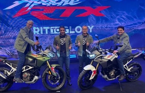 The management of TVS Motor Co. at the launch event for the TVS Apache RTX in Theog, Himachal Pradesh, on Wednesday, 15 October 2025. (Handout)