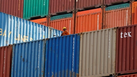 Shipping containers at Mundra port in Gujarat. The 50% US tariffs on India came into effect on 27 August 2025. (Reuters)