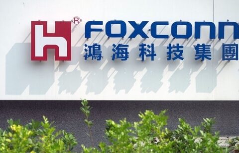 Signage at the Foxconn Technology Co. battery cell plant in Kaohsiung, Taiwan (Bloomberg)