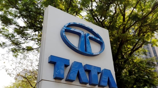A Tata Motors logo is pictured outside the company showroom in Mumbai, India. (Reuters)