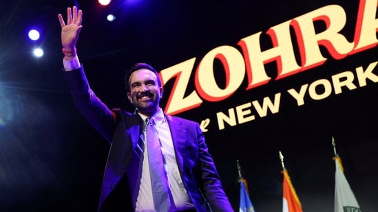 Democratic candidate for New York City mayor, Zohran Mamdani, waves on stage after winning the 2025 New York elections, at an election night rally in the Brooklyn, New York, on 4 November 2025. (Reuters)