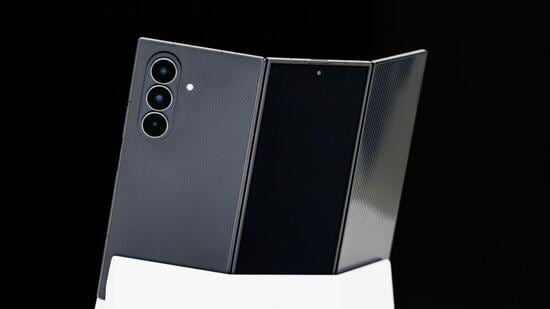 A Samsung Galaxy Z TriFold smartphone on display during a media preview in Seoul, South Korea. (Bloomberg)