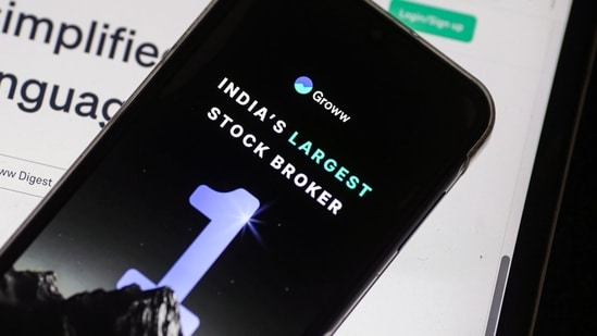 The Groww app on a smartphone. Groww's share price surged as much as 12.87% to  ₹162.65 apiece on the vote of confidence from Jefferies. (Bloomberg)
