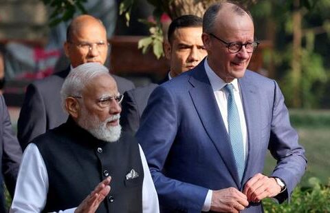 German Chancellor Friedrich Merz with Prime Minister Narendra Modi during his visit to Gujarat on January 12 (REUTERS)