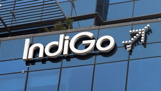 Signage at the headquarters of InterGlobe Aviation Ltd.'s IndiGo in Gurugram, Haryana. (Bloomberg)