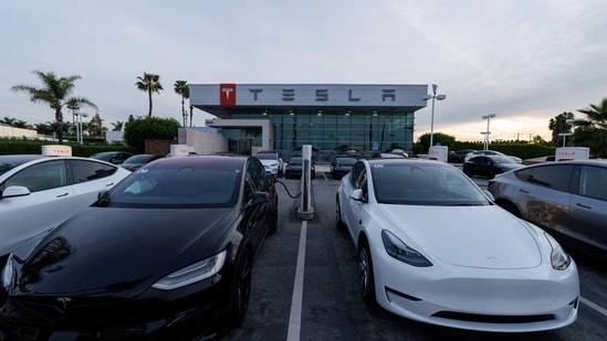 Tesla vehicles are show at a Tesla dealership in Buena Park, California. (Reuters)