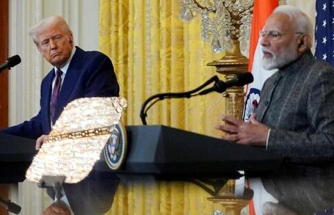 US President Donald Trump (left) and Prime Minister Narendra Modi at the White House in Washington, D.C., on February 13, 2025. (Reuters)