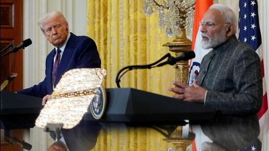US President Donald Trump (left) and Prime Minister Narendra Modi at the White House in Washington, D.C., on February 13, 2025. (Reuters)