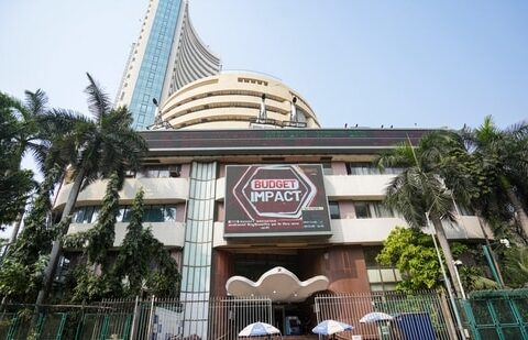 The Bombay Stock Exchange building in Mumbai on Sunday, 1 February 2026. The 30-share S&P BSE Sensex fell 1.88%, or 1,546.84 points, to 80,722.94 points today. (PTI)