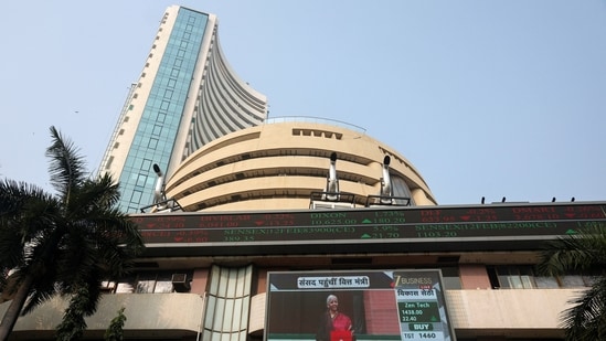 Nirmala Sitharaman is displayed on a screen outside the Bombay Stock Exchange (BSE) ahead of her budget speech (REUTERS)