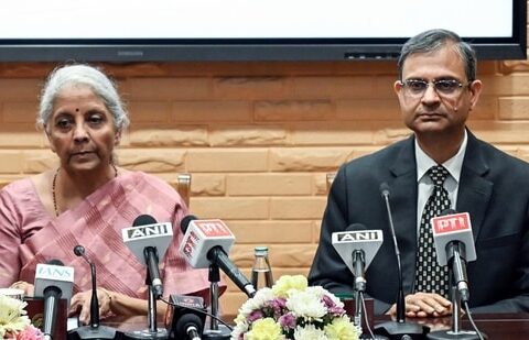 Finance Minister Nirmala Sitharaman and RBI Governor Sanjay Malhotra during a press conference at the RBI building in New Delhi on Monday, 23 February 2026. (ANI)