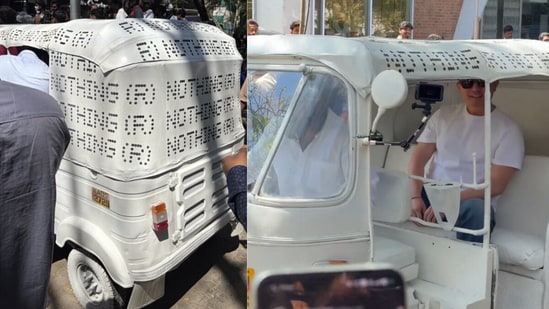 Nothing’s first flagship store in Bengaluru attracted huge crowds when CEO Carl Pei arrived in an autorickshaw. (@techiboy96/X)