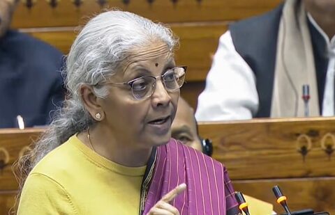 Finance Minister Nirmala Sitharaman presents the 'Union Budget 2026-27' in the Lok Sabha, in New Delhi (Sansad TV)
