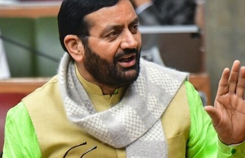 Haryana CM Nayab Singh Saini speaks during the ongoing budget session of the state assembly in Chandigarh on Monday, Feb 23, 2026. (PTI Photo)