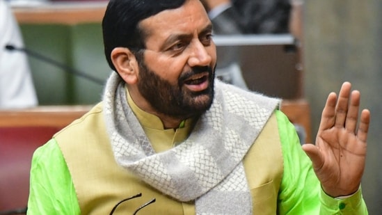 Haryana CM Nayab Singh Saini speaks during the ongoing budget session of the state assembly in Chandigarh on Monday, Feb 23, 2026. (PTI Photo)