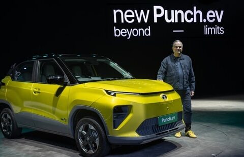 Tata Motors PV Managing Director Shailesh Chandra with the updated Punch.ev at a launch event in Mumbai on Friday, 20 February 2026. (Handout)