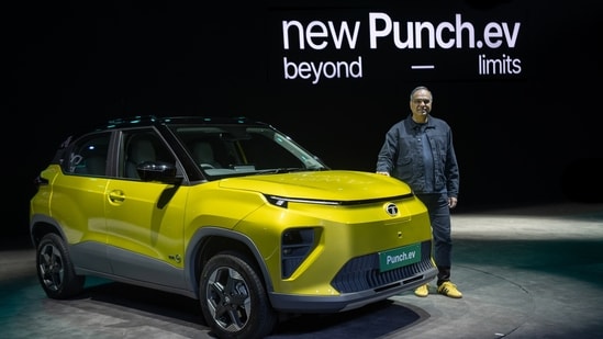 Tata Motors enters BaaS space with Punch.ev in quest for ICE-EV price parity| Business News Tata Motors PV Managing Director Shailesh Chandra with the updated Punch.ev at a launch event in Mumbai on Friday, 20 February 2026. (Handout)