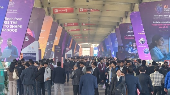 Accenture LearnVantage, at AI Summit, showcases building ai capability beyond the hype| Business News Delegates at AI-Summit at Bharat Mandapam, in New Delhi, (Sanjeev Verma/Hindustan Times)
