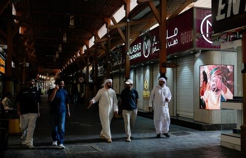 People walk at the Dubai Gold market in Dubai on Tuesday, 3 March 2026. (AP) (AP)