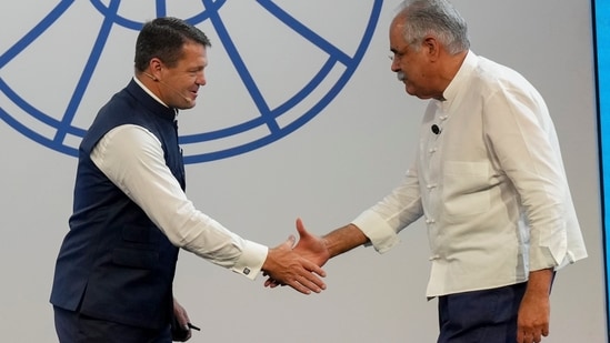 A file photo of IndiGo's former CEO Pieter Elbers and MD Rahul Bhatia. (PTI)