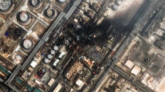 This satellite image provided by Vantor shows damage after a drone attack at Ras Tanura oil refinery in Saudi Arabia on Monday, 2 March 2026. (AP)