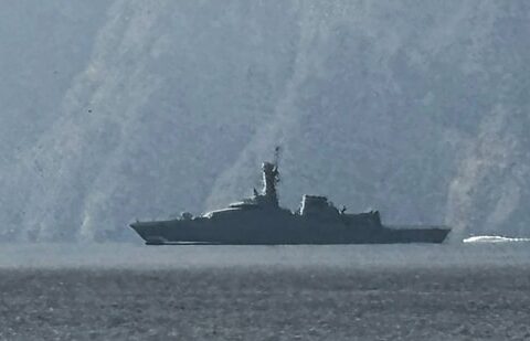 Three crude oil tankers attacked in Strait of Hormuz as Iran war spreads| Business News A navy vessel is seen sailing in the Strait of Hormuz on Sunday, 1 March 2026. (AFP)