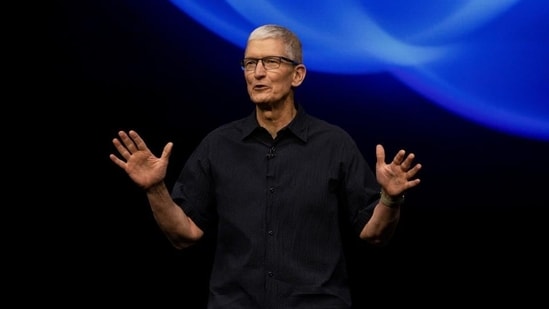 Tim Cook, during a visit to India in 2023, told HT that the company’s environmental goals for 2030 are “non-negotiable”. (File Photo/Reuters)