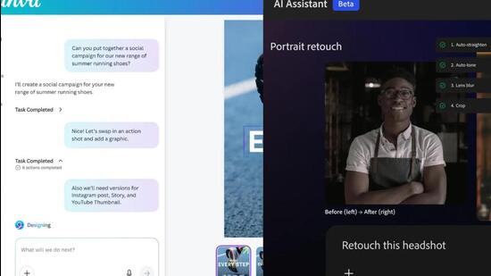 Canva AI 2.0’s conversational agents, and (right) Adobe’s upcoming Firefly AI Assistant. (Official photo)