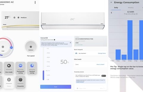 Our experience with the MirAIe app on iOS, allowing extensive controls for cooling modes, Converti8 power saving, Proximity Control and also power consumption (Vishal Mathur/HT)