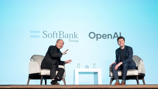 SoftBank’s Masayoshi Son, left, and OpenAI’s Sam Altman.