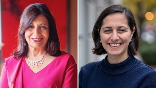 Kiran Mazumdar-Shaw and her niece Claire Mazumdar. (X/@kiranshaw, LinkedIn/Claire Mazumdar)