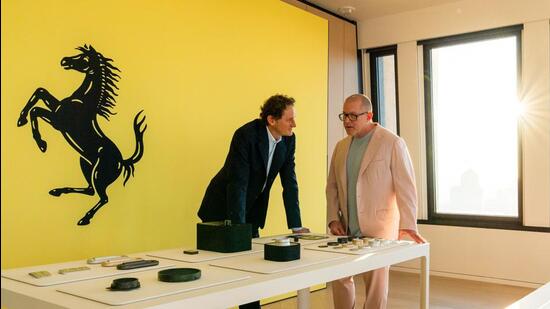 Ferrari executive chairman John Elkann with Sir Jony Ive. (Official image)