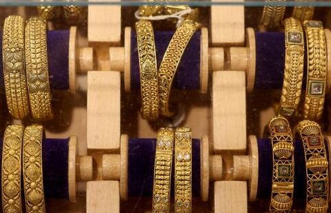 Gold bangles on display at a jewellery store in Delhi. (Reuters)