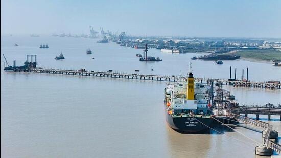 Indian-flagged LPG vessel Jag Vikram, carrying 20,400 MT of LPG, berthed at the Kandla Port in Gujarat. (Deendayal Port Authority)