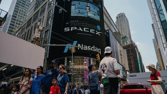 SpaceX branding in New York’s Times Square during the company’s initial public offering.