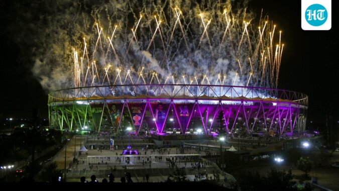 Ahmedabad: Fireworks light up the sky over the Narendra Modi Stadium after the Royal Challengers Bengaluru win the Indian Premier League (IPL) 2026 final cricket match, in Ahmedabad, Gujarat, early Monday, June 1, 2026. (PTI Photo) (PTI06_01_2026_000093B) (PTI)