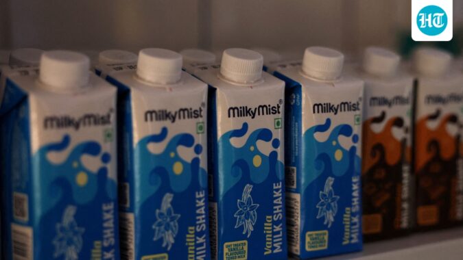 Milky Mist tetra pack shakes are on display for sale inside its outlet in Bengaluru. (REUTERS)