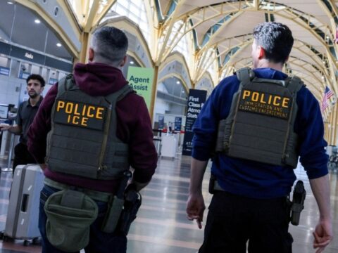 Airlines Push Back Against ICE Enforcement at Airports Immigration and Customs Enforcement agents patrol Ronald Reagan Washington National Airport.