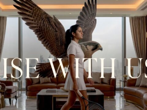 The campaign's visual identity combines the Falcon with elements inspired by nature through a distinctive biophilic illustration style.
