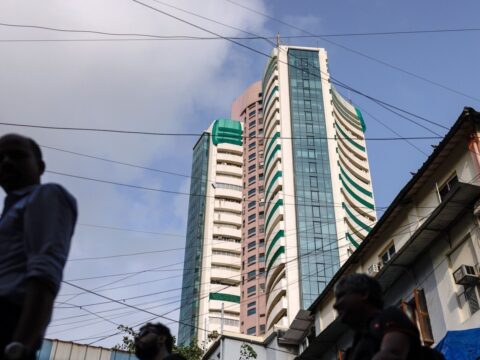 The Bombay Stock Exchange (BSE) building, back, in Mumbai (Bloomberg/File)