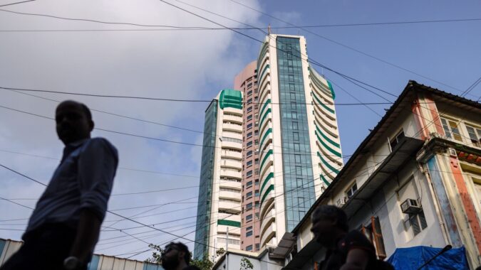 The Bombay Stock Exchange (BSE) building, back, in Mumbai (Bloomberg/File)