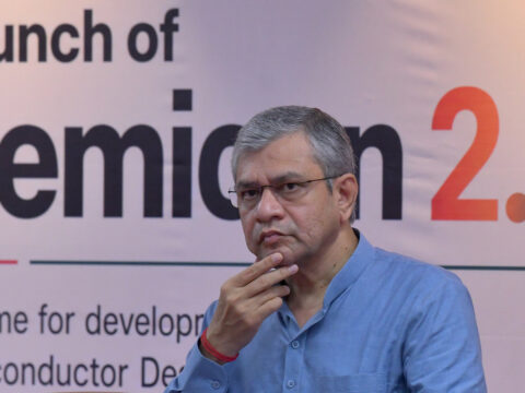 Union Minister for Electronics and Information Technology Ashwini Vaishnaw during the launch of Semicon 2.0 at Rail Bhawan, in New Delhi on Monday. (ANI)
